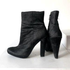 THEORY black pony hair ankle boots/booties